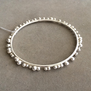 Sterling silver bangle bracelet with silver beaded detail/Size small/OOAK artisan made