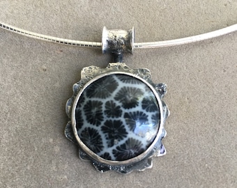 Black coral artisan hand crafted sterling silver pendant with sterling 18 inch neck wire. OOAK pendant/completely handmade/ bezel set