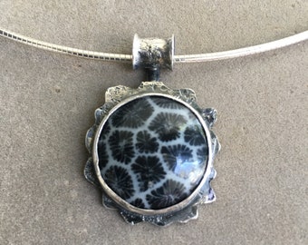 Black Coral Sterling Silver Pendant neck wire 18 inches/OOAK/Artisan made