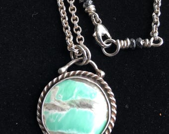 Variscite Gemstone Pendant/Sterling Silver Rolo Chain Necklace/OOAK/Artisan made