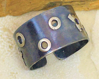 Anello largo in argento sterling con fascia per sigaro/Unisex/Taglia 10/OOAK/Realizzato artigianalmente