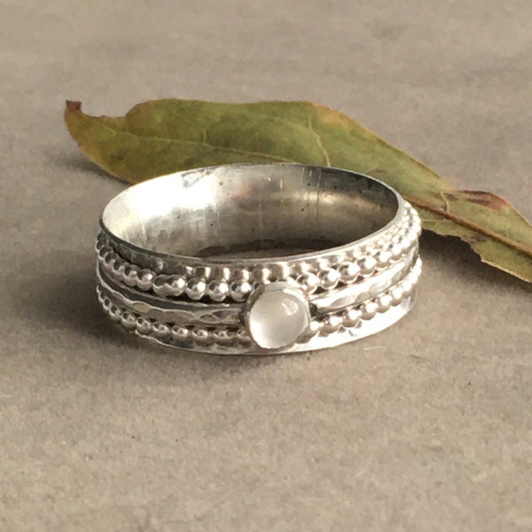 Moonstone stacker/spinner ring/sterling silver ring/textured rings/beaded wire rings/cute ring/perfect gift ring/moonstone lover ring/OOAK