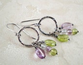 Earrings. Sterling silver. Gemstones. Hoops. Amethyst. Peridot. Blue topaz. SRAJD. O ring. Natural. Great gift idea. Hand stamped.