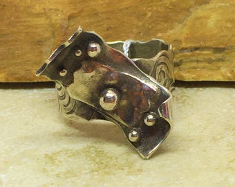 Anello in argento sterling con pergamena astratta/misura 6,25/OOAK/realizzato artigianalmente