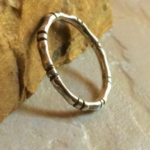 Bamboo ring... Sterling silver. Hand crafted. Unisex. Stackable ring. Unique Gift idea. Single sterling silver band ring image 4