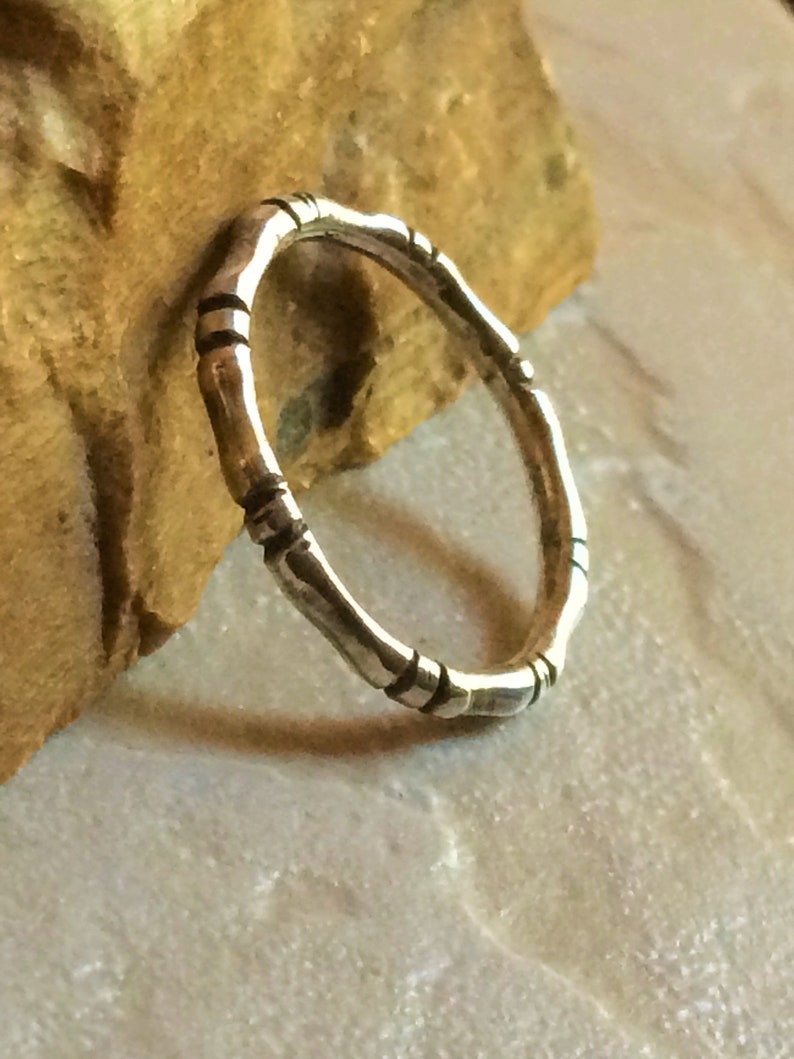 Bamboo ring... Sterling silver. Hand crafted. Unisex. Stackable ring. Unique Gift idea. Single sterling silver band ring image 4