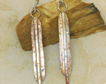Long stick earrings/copper with silver overlay earrings/party earrings/holiday earrings/affordable luxury/great gift jewelry/OOAK