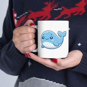 Happy Whale Ceramic Mug, Ocean Animal Coffee Cup, Cute Sea Creature Drinkware, Underwater Creature Tea Mug, Whimsical Marine Life Kitchen