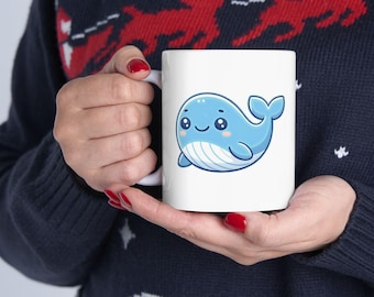 Happy Whale Ceramic Coffee Mug, Whimsical Ocean Drinkware
