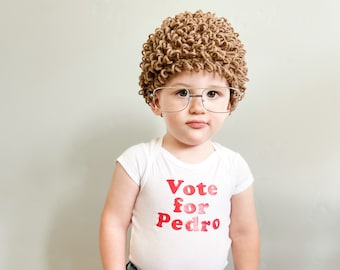 FREE SHIPPING Napoleon Dynamite Crochet hat & Vote for Pedro shirt Onesie Baby Toddler Children Adults Wig Costume for Halloween Cosplay