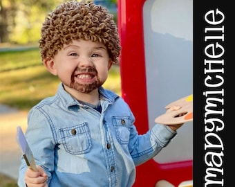 Bob Ross wig Crochet hat for Babies Toddler Children and Adults Costume Handmade Wig Costume for Halloween Cosplay