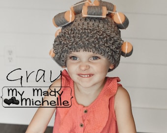 Toddler Halloween Costume Grandpa or Grandma Curler Hat Old Lady Crochet 100 days of school Handmade with Foam Rollers