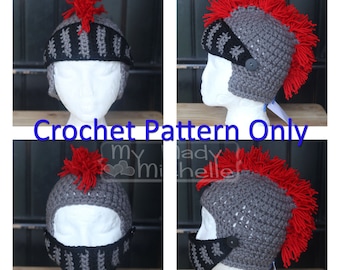 Pattern Only Crochet Knight hat w/ Face Mask for Mascot or Renascence Medieval Times costume Mohawk Newborn Baby Toddler Child Adult sizes