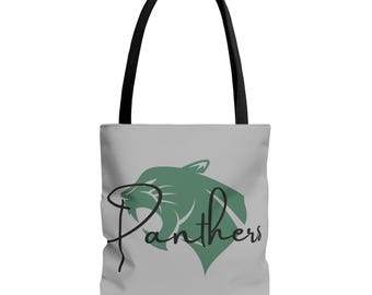 Panther Tote, niedliches anpassbares Schulmaskottchen Lehrer Tote, Schulgeist oder Arbeitsbuchtasche wiederverwendbare Einkaufstasche, Geschenk für Frau oder Mädchen