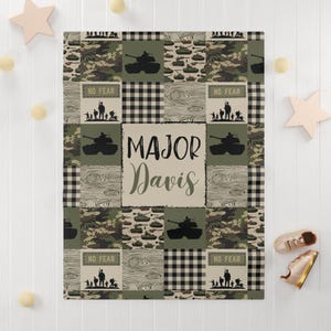 Military Tank Baby Blanket Army Blanket Soldier Baby Blanket Baby Boy Name Blanket Baby Shower Gift Newborn Blanket Nursery Decor