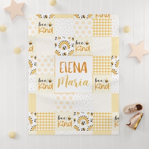 Gelbe Baby-Namensdecke Bumble Bee Kinderzimmerdeko Personalisierte Babypartygeschenk Neue Babydecke Gender Neutral Blankie Biene-Liebhaber-Babygeschenk
