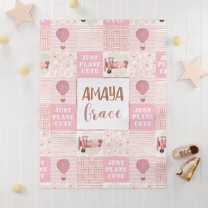 Just Plane Cute Baby Blanket Customizable Baby Name Blanket Pink and White Airplane Baby Blanket Baby Shower Gift New Baby Girl Pilot
