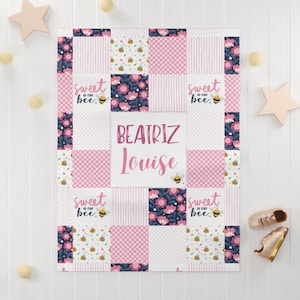 Hübsche Baby-Decke Personalisierte Baby Name Decke Biene Themed Kinderzimmer Dekor Dusche Geschenk Neugeborener erster Geburtstag Sweet as can Bee Krippe Decke