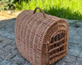Niche pour chat en osier fait main | Lit pour chat en rotin naturel | Niche tissée pour animaux | Panier douillet pour chats | Mobilier bohème pour animaux | Cachette écologique pour chats
