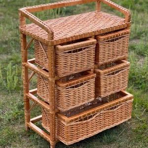Handmade Wicker Dresser – Rustic Rattan Chest of Drawers, Boho Storage Cabinet, Natural Woven Furniture