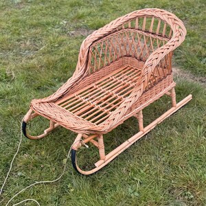 Handmade Wicker Sled for Kids | Natural Rattan Sled with Backrest | Rustic Holiday Gift | Eco Sledge | Traditional Christmas Decoration