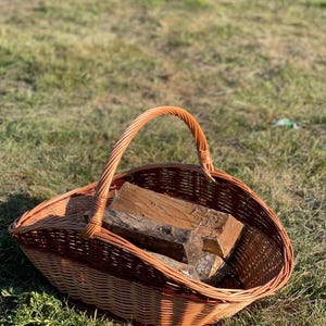 Wicker Firewood Basket with Handle – Handmade Log Holder from Natural Willow, Rustic Fireplace Wood Storage, Eco-Friendly Firewood Carrier