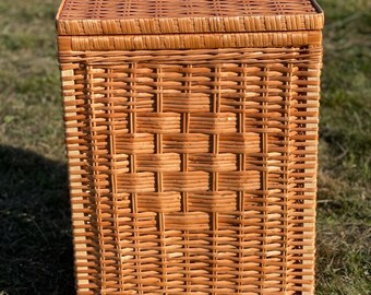 手作りの蓋付き籐製バスケット：大型ボヘミアン風ランドリーバスケット