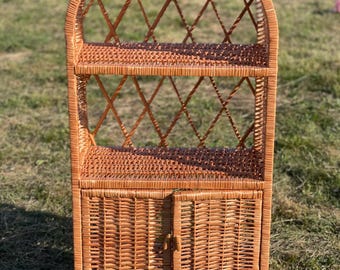 Wicker Arched Shelf, Rattan Wall Shelf Unit, Handmade Willow Cabinet, Boho Storage Organizer, Natural Wicker Furniture, Rustic Bookshelf