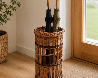 Portaombrelli in vimini fatto a mano | Portaombrelli in rattan | Cestino rustico per l'ingresso | Decorazione naturale intrecciata per il corridoio | Accessorio ecologico per la casa