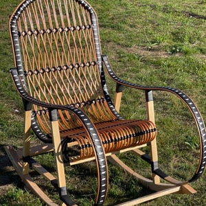 Handmade Rattan Rocking Chair with Wooden Frame | Stylish Lightweight Rocker for Garden, Porch & Home | Comfortable - Durable Design