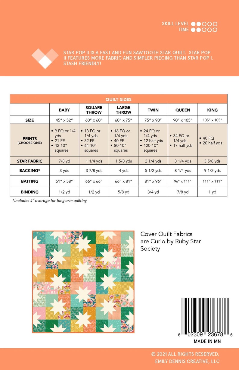 Quilty Love Star Pop II Quilt Pattern // Fat Quarter Friendly // No. 146 // Baby // Throw // Twin // Full // Queen// King// Emily Dennis image 6