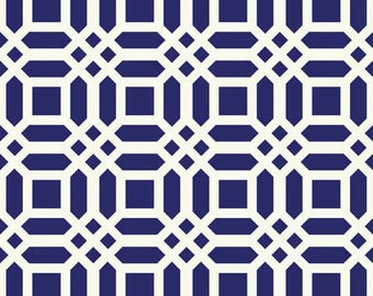 Riley Blake Vivid Navy Lattice Fabric, 1 yard // Home Decor // Home Decorator // By the yard // Cotton // Modern // Blue // White