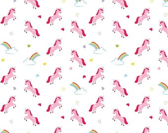Once Upon a Time Unicorns White Riley Blake Flannel Fabric, 1 yard