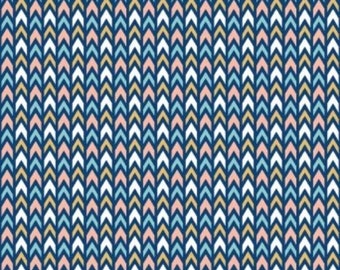 Riley Blake Azure Skies Navy Fabric, 1 yard // Cotton // Arrows // White // Pink // Yellow