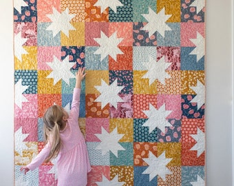 Quilty Love Star Pop II Quilt Pattern // Fat Quarter Friendly // No. 146 // Baby // Throw //  Twin // Full // Queen// King// Emily Dennis