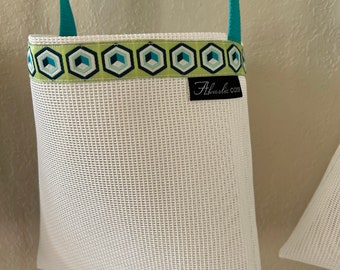 Sea Shell Collecting Bag Green + Blue Hexagon, FREE SHIPPING