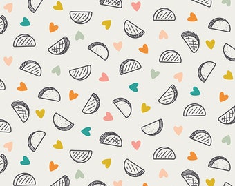 Taco Love Light Day Trip Fabric, 1 yard // Art Gallery Fabric // Foodie // Hearts // Mexican