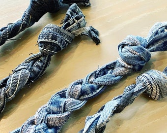 Upcycled Denim Chew Toy // Braid // Knots // Dog Toy //Fur Baby Gift