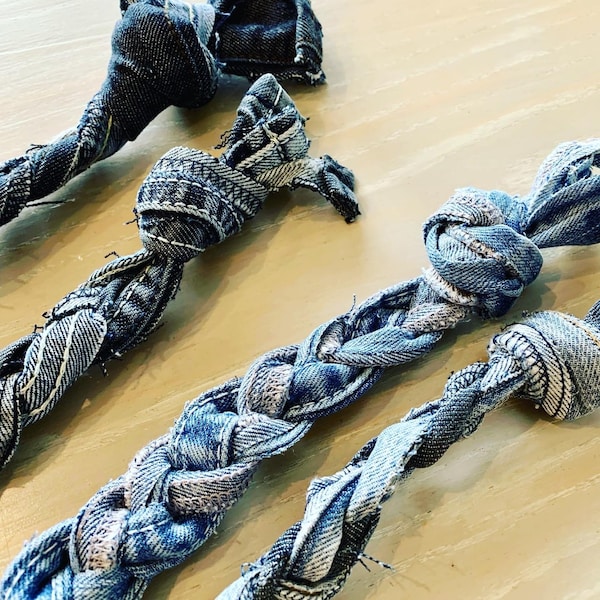 Upcycled Denim Chew Toy // Braid // Knots // Dog Toy //Fur Baby Gift