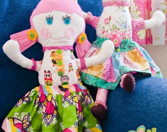 Pink Fig Roxy and Lola Ragdolls Sewing Pattern, FREE SHIPPING // Home School Project // Kids Can Sew // Sewing Curriculm // Directions