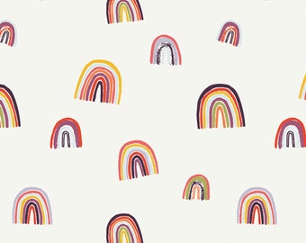 Kushukuru Fortunate Chirapa in Knit Fabric, 1 yard // Art Gallery Fabric // Jessica Swift // White // Rainbow
