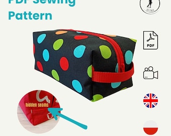 Makeup Bag Sewing Pattern PDF + Video | A4 Template | Fully Enclosed Seams, Neat Finish | DIY Toiletry Bag 10x13x23 cm