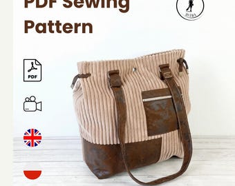 PDF Bag Sewing Pattern, Large Shoulder Bag Tutorial, Easy DIY Tote Bag, Instant Download, Handbag Pattern, Sewing Course