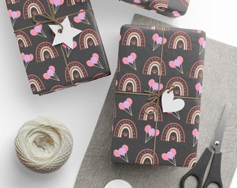 Rainbow Wrapping Paper, Balloons Wrapping Paper, Birthday Wrapping Paper, Girl Wrapping Paper, Pink Wrapping Paper, Baby Girl Wrapping Paper