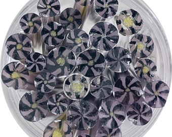 96 Coe- 1 Oz. Lilac and Grape Burst - Flower- 2" Pieces- Flower Murrini, Cane, Murrini, Vitrigraph