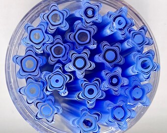 Coe 96 Blue Star Flower Murrini- 1 Oz.- 2" Pieces- Concentric Circle Flower, Coe 96 Flower, Coe 96 Murrini