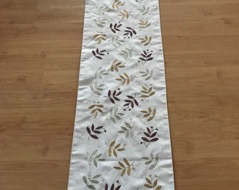 15 x 88" table runner, embroidered linen, beige gold metallic autumn leaves, dining table decor, elegant runner