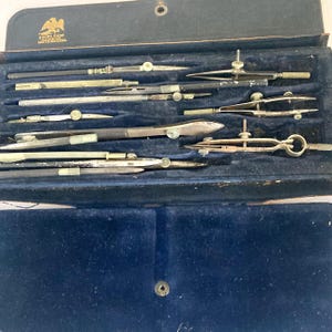 Vintage Compass Drafting Set, Technical Supply Co. Scranton PA, 7-Piece Drawing Instrument Set, Leather Case, Architect Tools