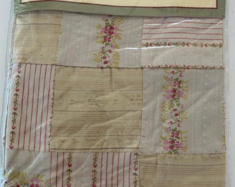 Handstitched Patchwork Pillow Sham, 24 x 30 Inches, Pink Red Beige, Cotton Cover, Cottagecore Farmhouse Bedding Decor