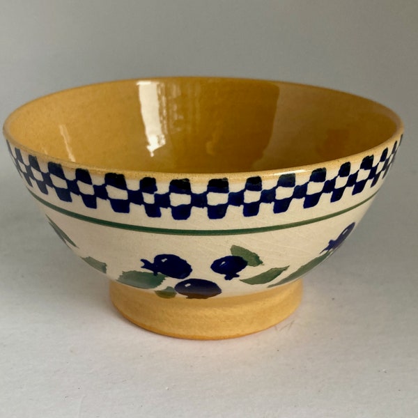 Nicholas Mosse, ceramic bowl, made in England, blueberry design, pottery dish, blue green gold, 2 1/2x5 inches, glazed pottery, British dish